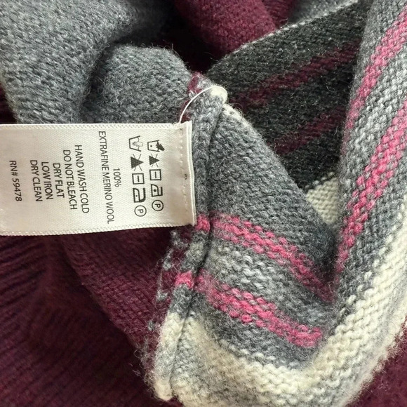 Lucy & Laurel Striped Pink Grey 100% Merino Wool Sweater Sz S - Picture 5 of 5